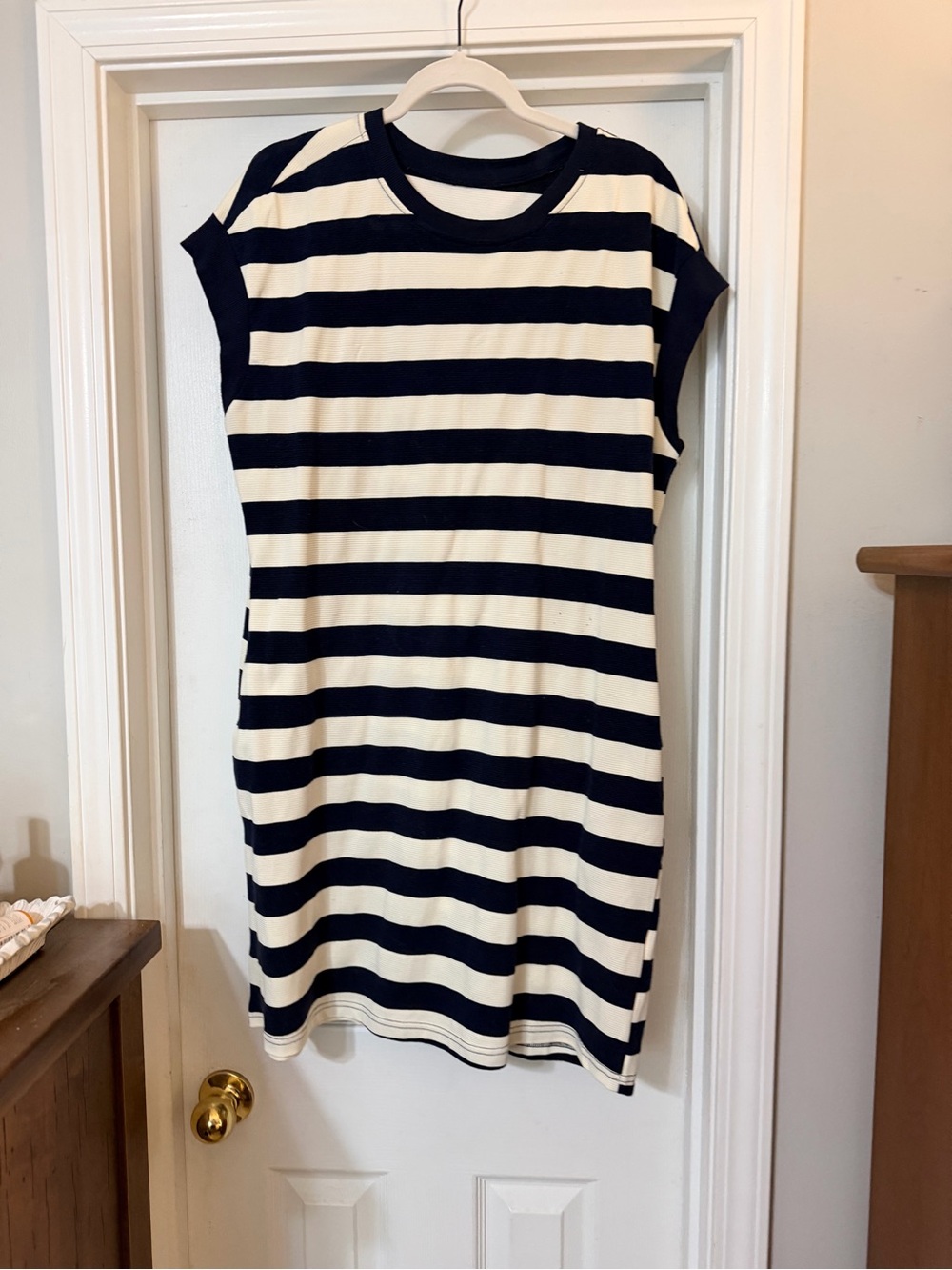 Amazon Navy and White Striped Casual Knit Dress
